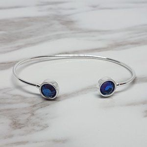 Cuff Bangle&Rnd Faceted AB Sapphire Crystal Stone